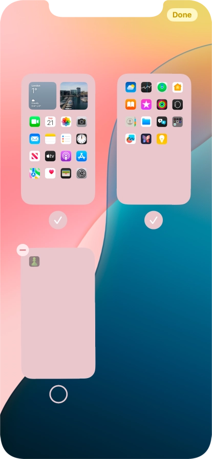 Press the delete icon next to the required home screen page. Press the delete icon next to the required home screen page.