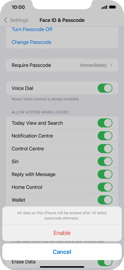 If you turn on the function, press Enable.