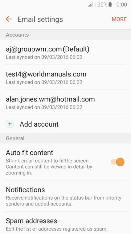 Press the required email account.
