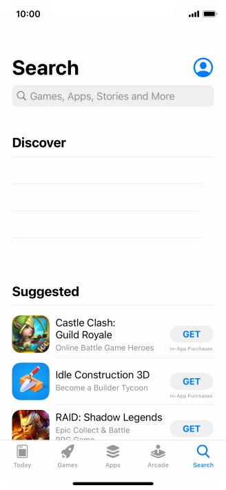 Press the search field and key in the name or subject of the required app.