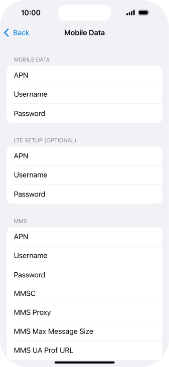 Press APN and key in live.vodafone.com.