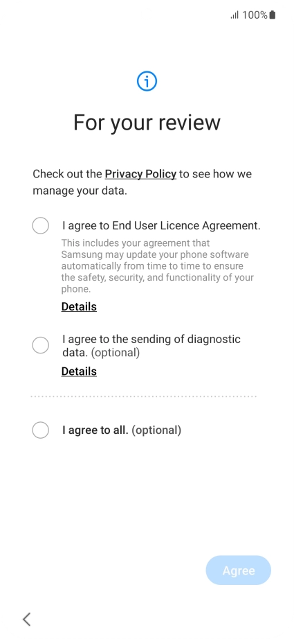 Press the fields next to the required settings to select them.