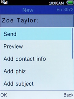 Select Send and press the Left selection key.