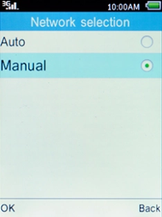If you want to select a network manually, select Manual and press the Left selection key. Your phone searches for networks within range.