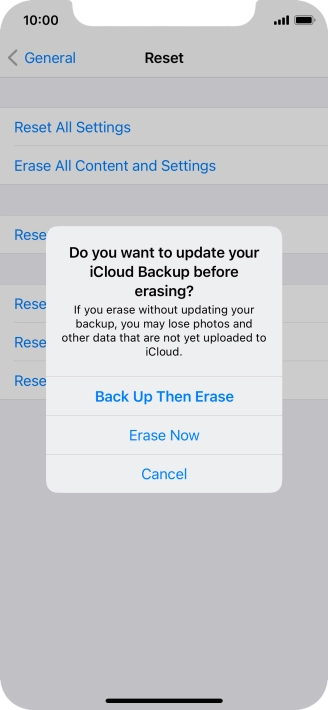 Press the required setting.