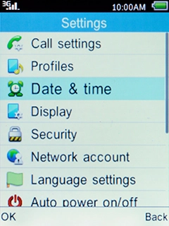 Select Date & time and press the Left selection key.