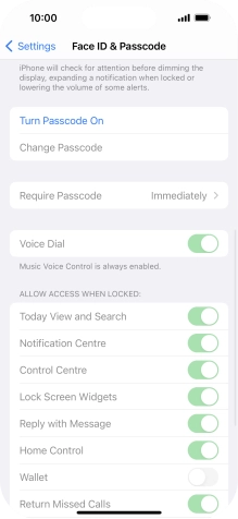 Press Turn Passcode On and key in a phone lock code of your own choice twice.