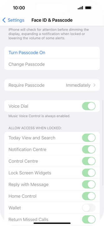 Press Turn Passcode On and key in a phone lock code of your own choice twice.