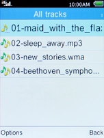 Select the required audio file and press the Left selection key.