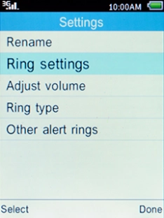 Select Ring settings and press the Left selection key.