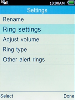 Select Ring settings and press the Left selection key.