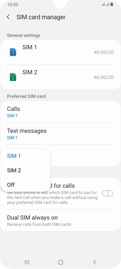 Press the required setting. Press the required setting.