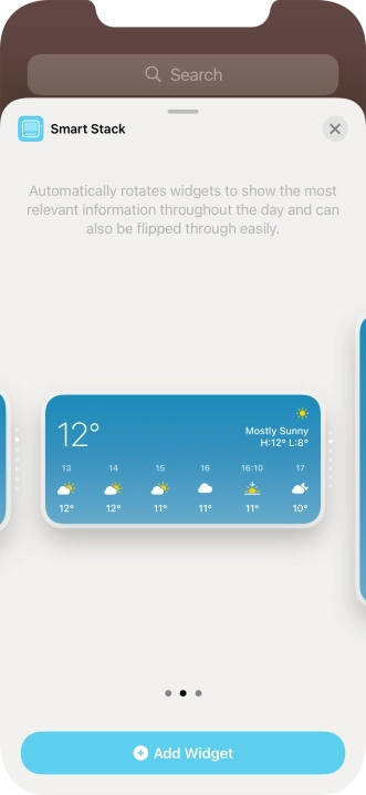 Slide your finger right or left on the screen to select the required widget size.