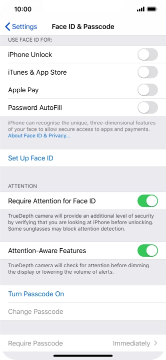 Press Turn Passcode On and key in a phone lock code of your own choice twice.