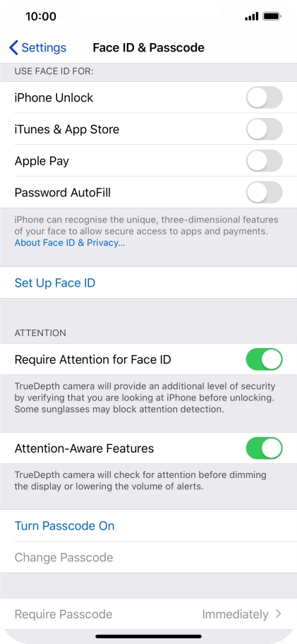 Press Turn Passcode On and key in a phone lock code of your own choice twice.