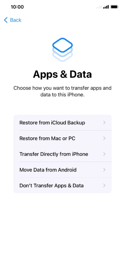 Press Don't Transfer Apps & Data and follow the instructions on the screen to finish the activation.