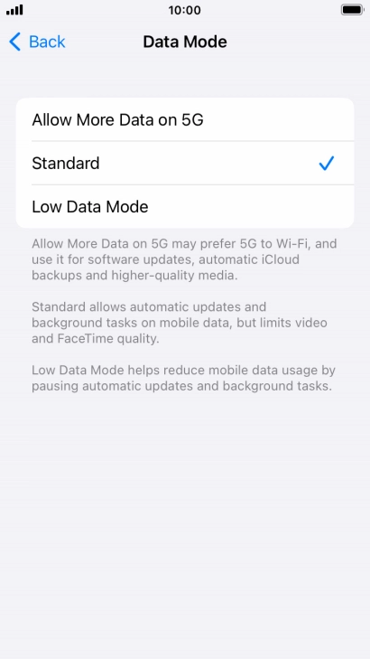 Press the required setting. Press the required setting.