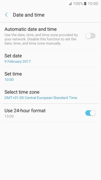 Press Automatic date and time to turn on the function. Press Automatic date and time to turn on the function.