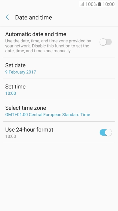 Press Automatic date and time to turn on the function. Press Automatic date and time to turn on the function.