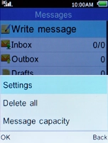 Select Settings and press the Left selection key.