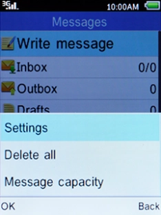 Select Settings and press the Left selection key.