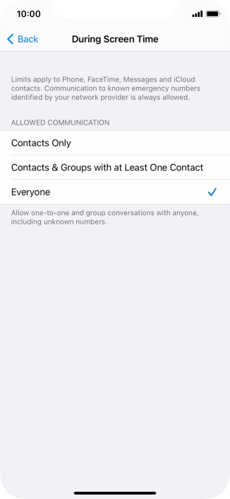 Press the required setting.