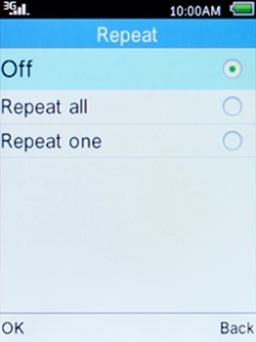 Select the required setting and press the Left selection key.