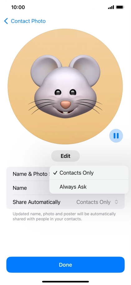 Press the required setting.