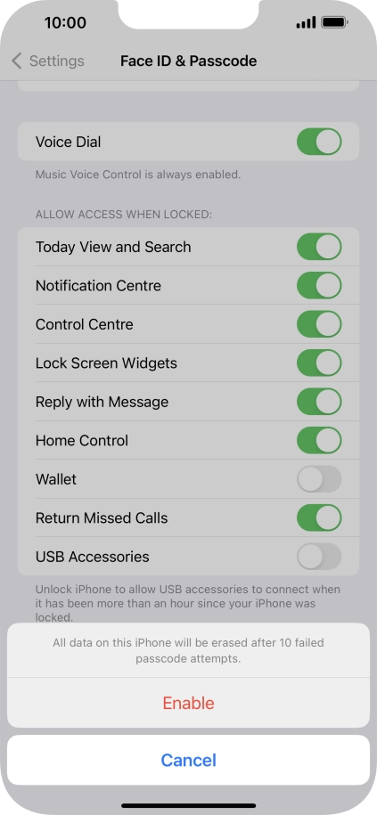 If you turn on the function, press Enable. If you turn on the function, press Enable.