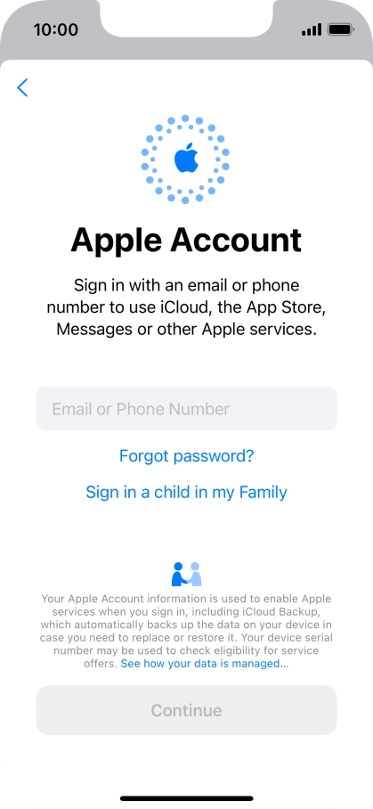Press Email or Phone Number and key in the username for your Apple ID.