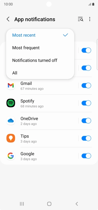 Press the required setting.