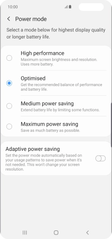 Press the required setting.