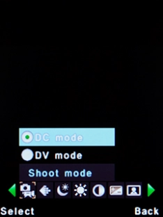 Select DC mode and press the Left selection key.