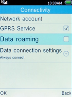 Select Data roaming and press the Left selection key.