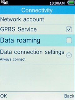 Select Data roaming and press the Left selection key.