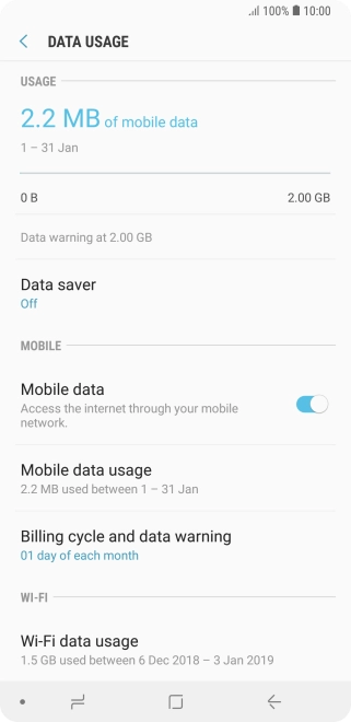 The total data usage is displayed.