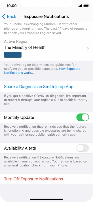 Press Turn off Exposure Notifications.