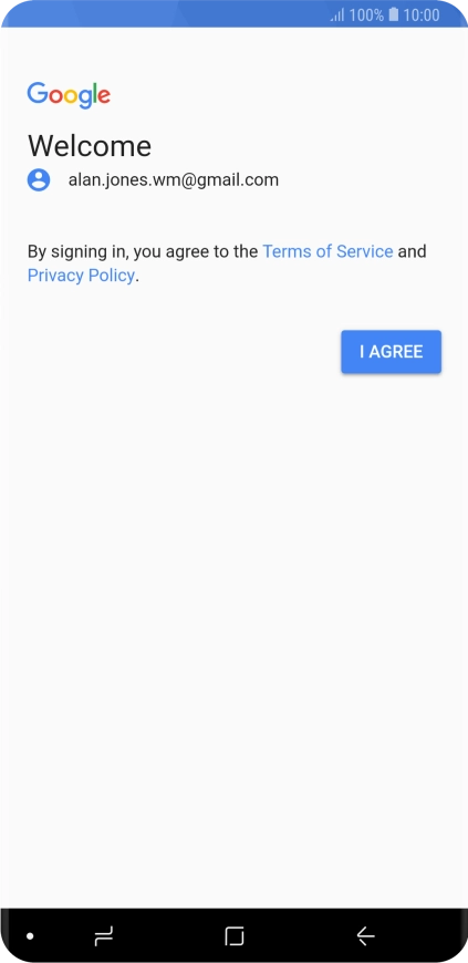 Press I AGREE and follow the instructions on the screen to select settings for your Google account.