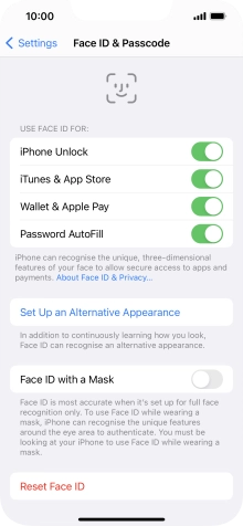 Press the indicators next to the required settings to turn them on or off.