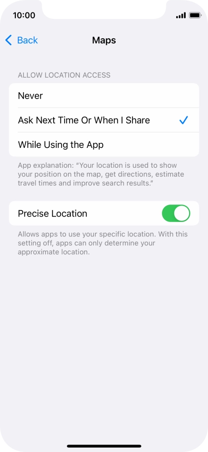 Press the required setting to turn the function on or off.