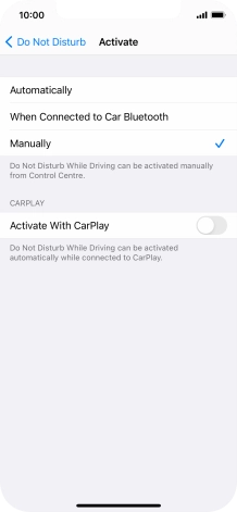 Press the required setting.