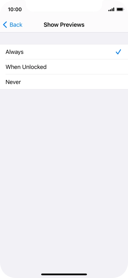 To select notification preview on the lock screen, press Always.