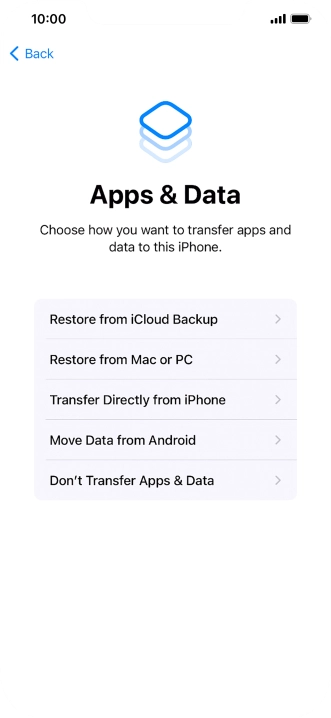 Press Don't Transfer Apps & Data and follow the instructions on the screen to finish the activation. Press Don't Transfer Apps & Data and follow the instructions on the screen to finish the activation.