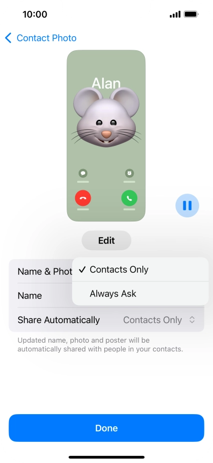 Press the required setting.