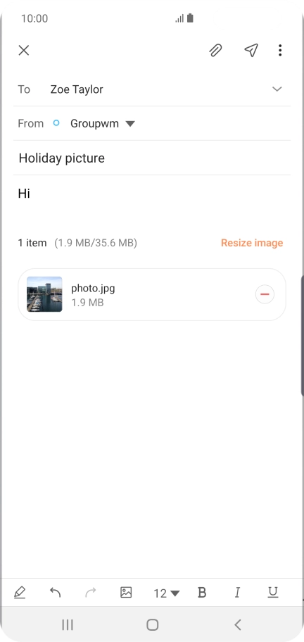 Press the send icon when you've finished your email message. Press the send icon when you've finished your email message.
