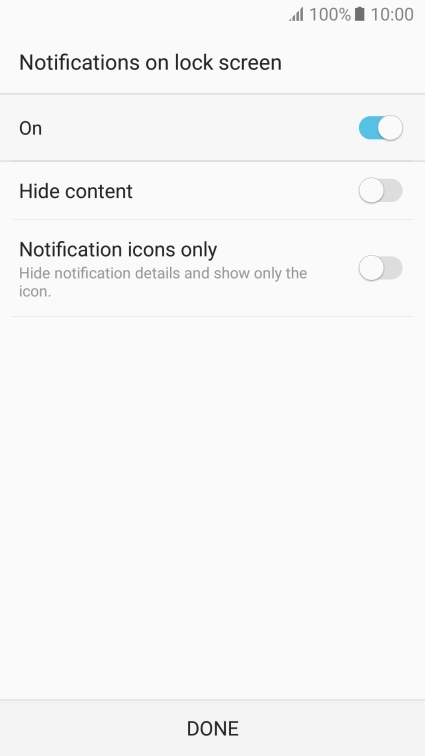 Press the indicator next to the required setting.