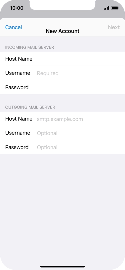 Press Username and key in the username for your email account.