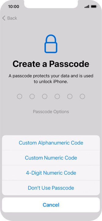 Follow the instructions on the screen to turn on use of phone lock code or press Don't Use Passcode.