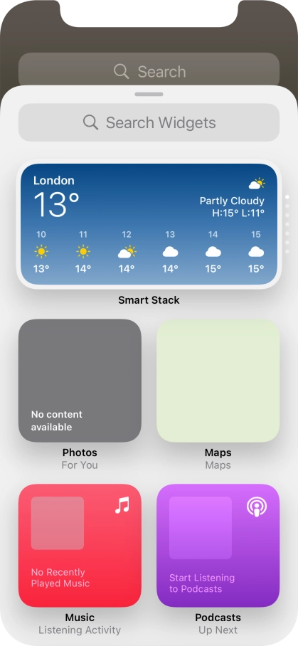 Press the required widget. Press the required widget.