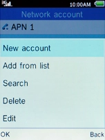 Select New account and press the Left selection key.